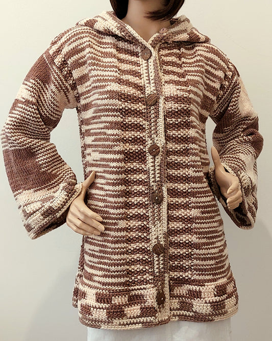 Kapuzen-Cardigan T - Braun, Creme/warmer Farbton