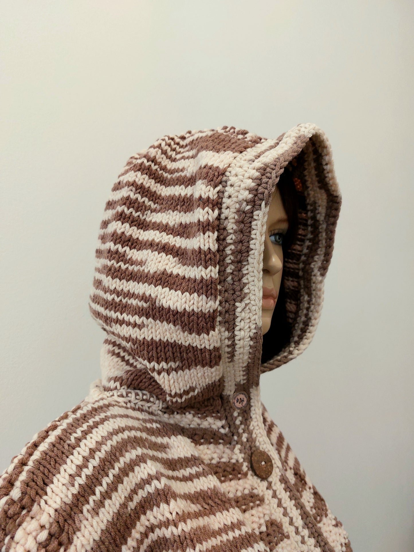 Kardigan T s kapucí - hnědá, krémová/teplý odstín