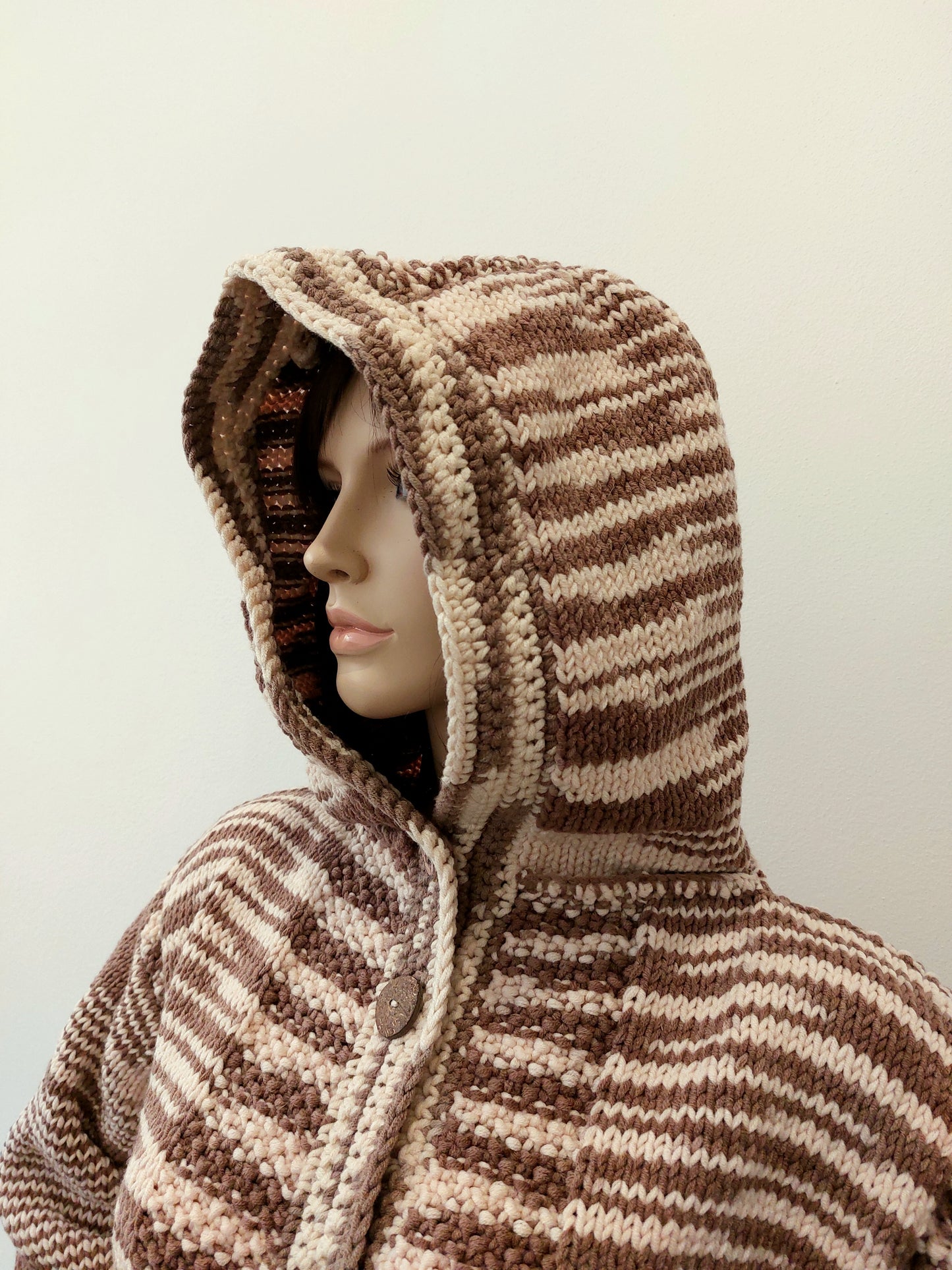 Kardigan T s kapucí - hnědá, krémová/teplý odstín